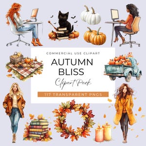 Watercolor Autumn Clipart Bundle, Cozy Autumn PNG, Fall Clip Art, Pumpkin graphics, Cottagecore Fall Illustrations, Rustic Autumn Graphics