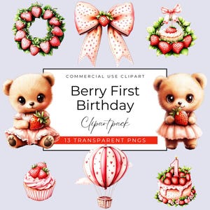 Beere Erster Geburtstag, Transparente Pngs, Erdbeere Clipart, Beere Süße Babyparty Png, Erdbeere Shortcake, Erdbeere Teddy, 13 PNGs