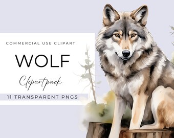Wolf Clipart, Watercolour Wolves for commercial use, Transparent PNGs, Watercolor Woodlands Clipart, Transparent PNGs, Animals Clip Art