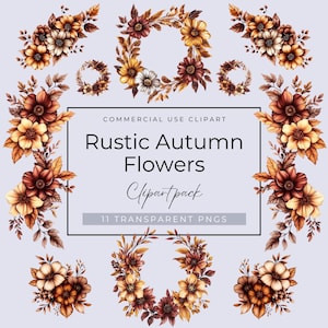 Autumn Flowers Clipart, Rustic flowers, Fall Floral Illustrations, Fall Clipart, Fall Bouquets, Fall Wreaths, Autumn Bouquet, Commercial Use