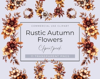 Autumn Flowers Clipart, Rustic flowers, Fall Floral Illustrations, Fall Clipart, Fall Bouquets, Fall Wreaths, Autumn Bouquet, Commercial Use