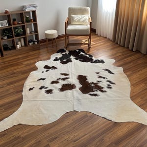 Wit en bruin koeienhuid vloerkleed – echt Braziliaans leer – duurzaam, hypoallergeen, met de hand geselecteerd – gratis expresverzending 6,3 x 7,7 ft 195 x 235 cm