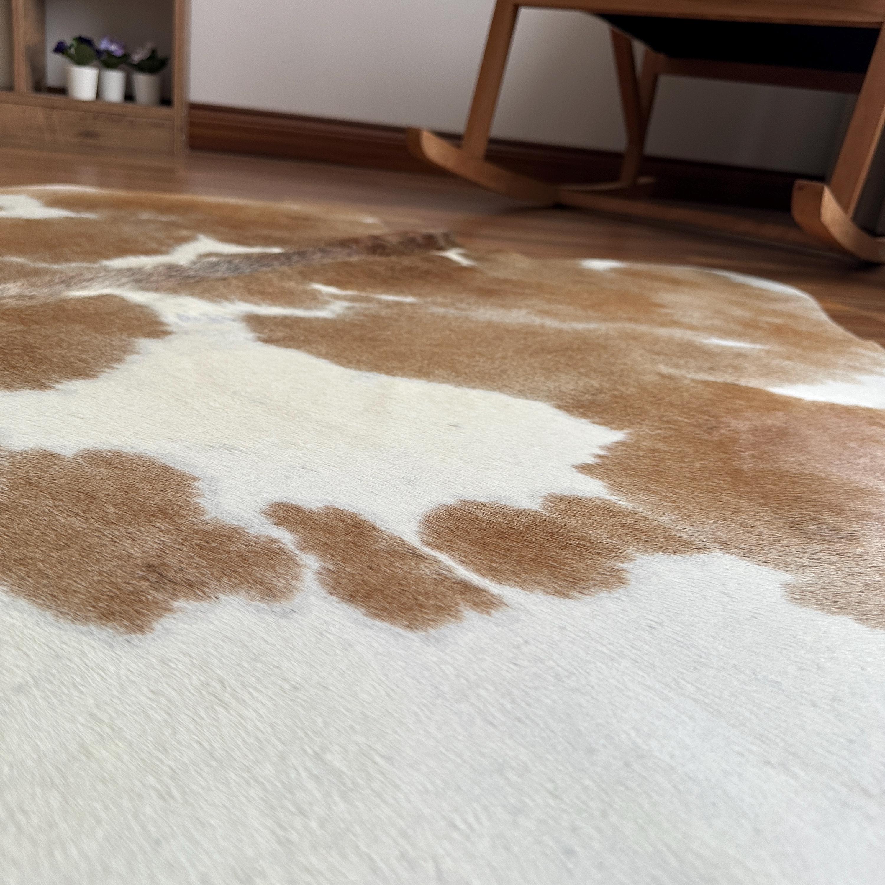 ブラウンとホワイトの牛革ラグ：本物のブラジル産レザー - Etsy 日本