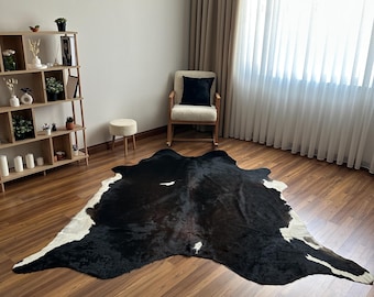 Alfombra de piel de vaca tricolor - 2,22 x 2,35 m - Piel de vaca auténtica - Envío exprés gratuito