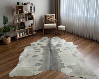 Grå och vit kohudmatta - 1,8 x 2,1 m - Spräcklig kohud