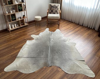 Gray Cowhide Rug – Genuine Brazilian Leather – Hypoallergenic, Hand-Selected – Free Express Shipping 7.2x7.7 ft – 220x235cm