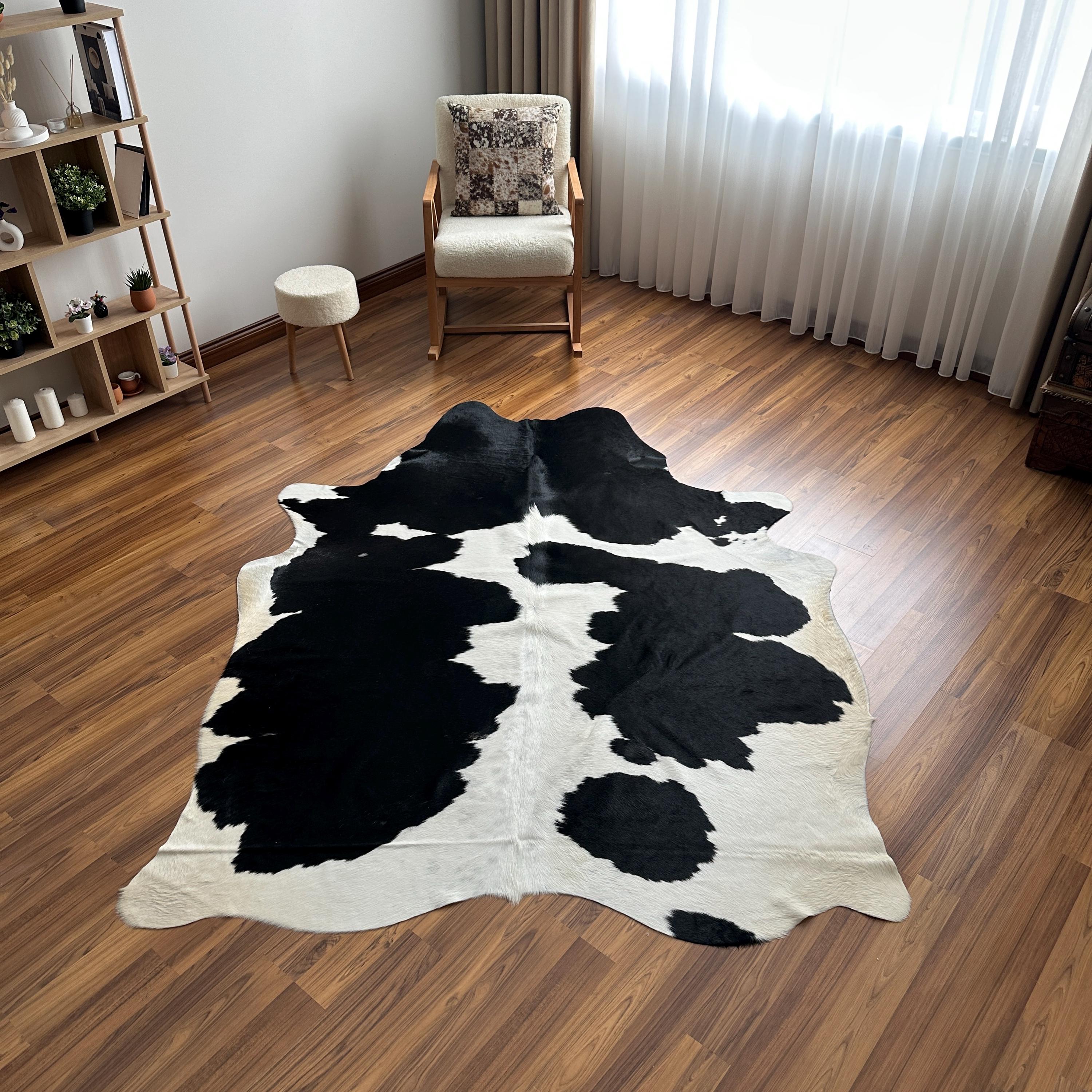 Black and White Cowhide Rug - Genuine Brazilian Leather 5.4x7.5 Ft