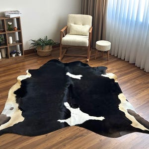 XL Black & White Cowhide Rug: Brazilian Leather, Hypoallergenic 6.5x7.2 ft
