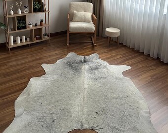 Gray Cowhide Rug – Genuine Brazilian Leather – Hypoallergenic, Hand-Selected – Free Express Shipping 5.5x7.5 ft – 170x230cm
