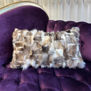 Natural Fox Fur Throw Pillow Cover • 13,7x23,6 inch • Genuine Fox Fur