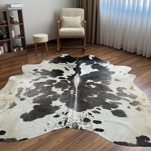 Black and White Cowhide Rug - 7.2x7.7 ft - Genuine Leather Rug