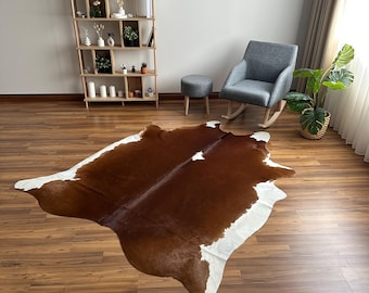 Simmental Cowhide Rug: Large Brazilian Hair-on-Hide Leather, 6x7.4 ft