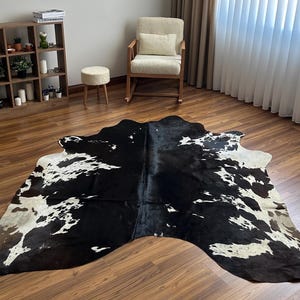 Tricolor Cowhide Rug - 7x7.2 ft - Genuine Cowhide