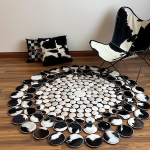 Brazilian Cowhide Patchwork Rug: Round Leather Rug