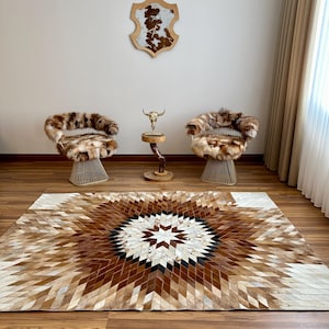 Geometric Patchwork Cowhide Rug – Handmade Cowhide Rug, Custom Leather Rug