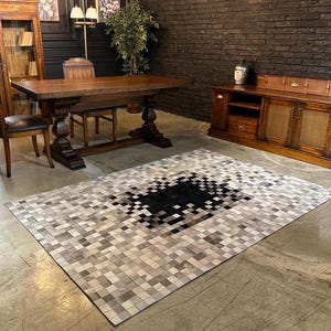 Handmade Cowhide Patchwork Rug: Black and White Leather Rug