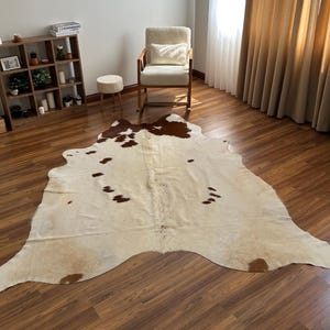 Wit en bruin koeienleer – echt Braziliaans leer – duurzaam, hypoallergeen, met de hand geselecteerd – gratis expresverzending: 230 x 240 cm (7,5 x 7,7 ft)