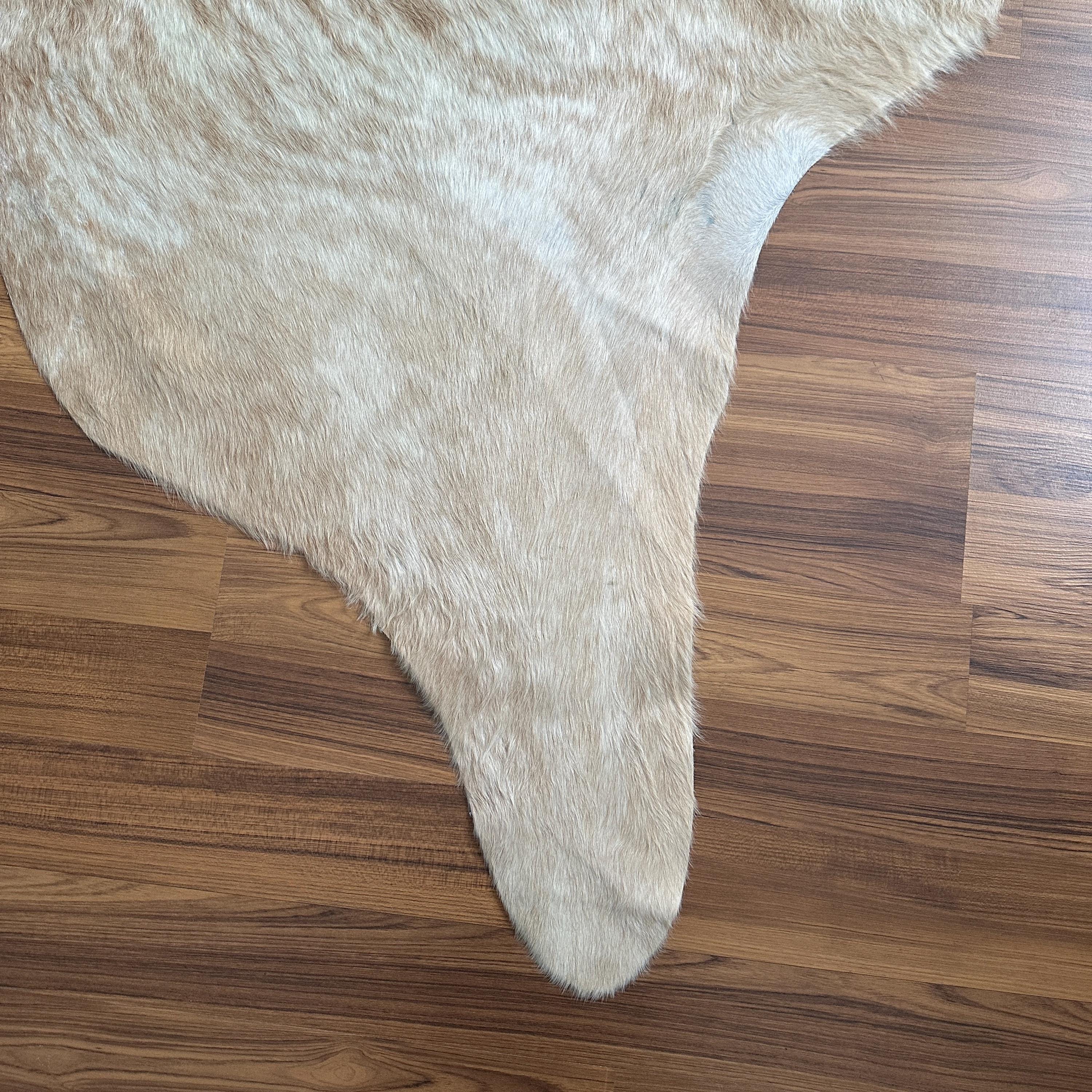Cream Cowhide Rug: Genuine Leather, Soft & Durable - 230x240 Cm 7.5x7.8