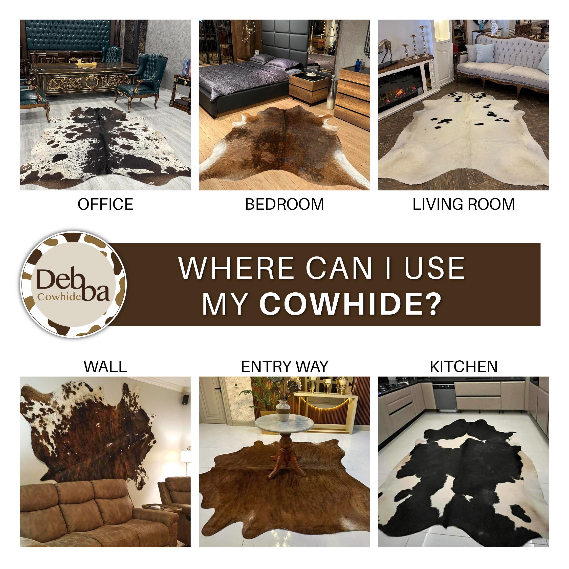 ベージュの牛革ラグ：大型ブラジル産レザーラグ（7'6'' x 8'2