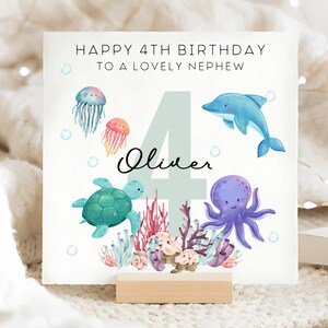 Nephew 4th Birthday Under The Sea Card, Personalised Sea Animal Third Birthday, Nephew Is 4 Year Old Card, Nephew Turns 4 Years, Nephew Four