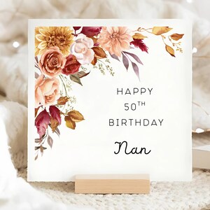 Nan 50th Birthday Card, Brown Pink Flower Birthday Card, Gift For Nanny, Nan Is Fifty Card, Nan Fiftieth Birthday, Nanny Is 50 Card, Nana
