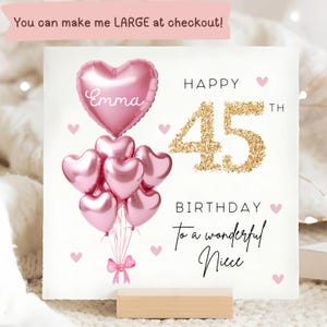 Carte personnalisée 45e anniversaire de nièce, carte ballon en or rose, nièce a 45 ans, cadeau de quarante-cinquième anniversaire, 45e anniversaire de nièce, jolie nièce