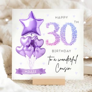 Cousin 30th Purple Birthday Card, Personalised Cousin 30th Card, Cousin Is Thirty Card, Cousin Thirtieth Birthday, 30 Purple, Cousin Is 30