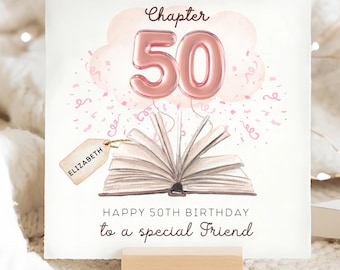 Friend Chapter 50 Birthday Card, Personalised Friend 50th Card, Bestie Fiftieth Birthday Card, Friend Pink 50 Birthday, Lovely Friend Card