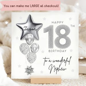 Carte personnalisée 18e anniversaire de neveu, carte ballon gris argenté, neveu a 18 ans, cadeau de ses 18 ans, cadeau neveu 18 ans, neveu 18 ans