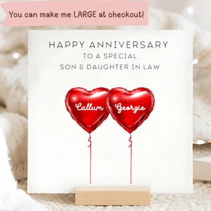 Tarjeta de aniversario para yerno y nuera, tarjeta de aniversario personalizada, yerno y nuera personalizados, aniversario de bodas, pareja