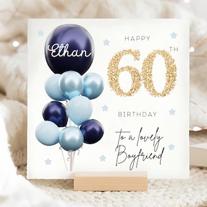 Carte personnalisée 60e anniversaire petit ami, carte ballon en or bleu, petit ami a 60 ans, cadeau soixantième anniversaire, carte 60e petit ami