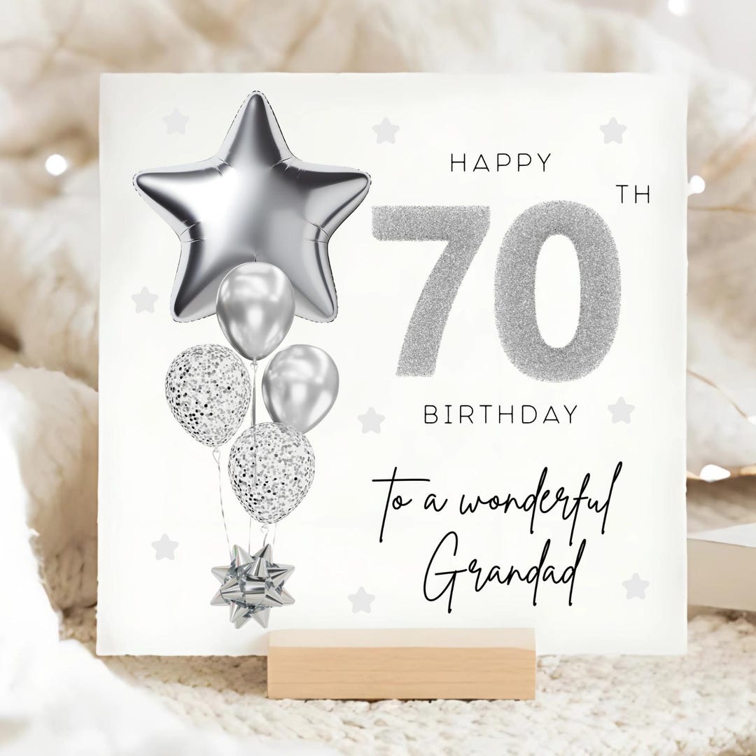 Grandad 70th Birthday Personalised Card, Silver Grey Balloon Card ...