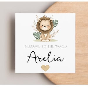 Carte de bébé « Bienvenue dans le monde », carte de naissance personnalisée, carte de félicitations de grossesse, carte de lionceau, bébé garçon, petite fille, oh baby