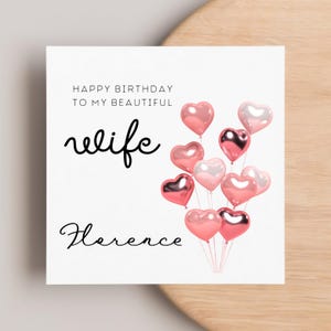 Beautiful Wife Personalised Birthday Card, Heart Balloon Card, Wifey Birthday, For Her Birthday, Partner Birthday, Gift For My Wife, Love