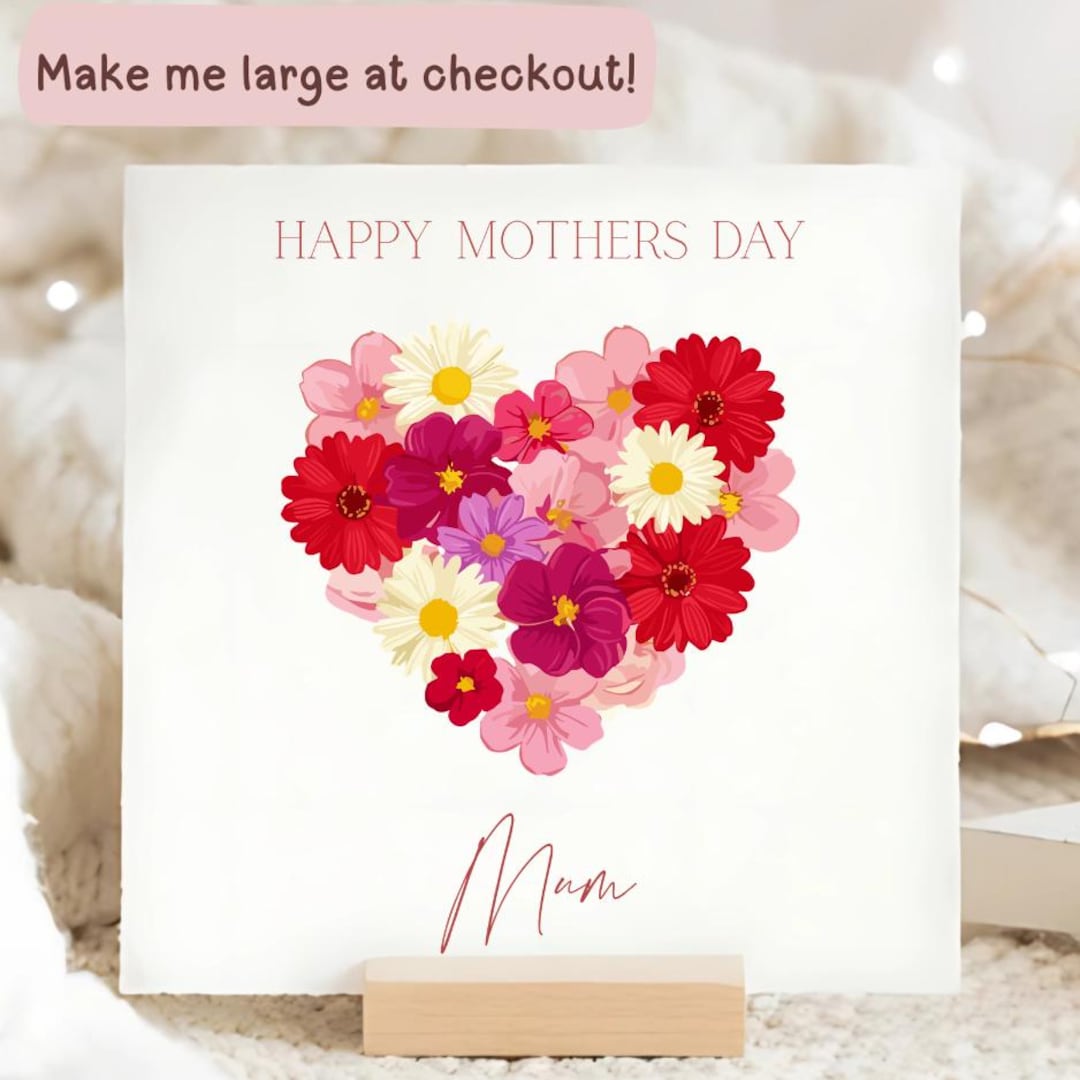 Mum Heart Flower Bouquet Card, Mothers Day Card, Floral Mum Card, Mum ...