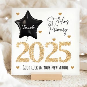 Good Luck In Your New School Card, Personalised New School Card, Black Gold Balloon Card, Son, Nephew, Grandson, For Him, School Starter