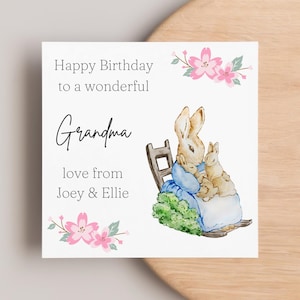 Cute Grandma Rabbit Birthday Card, Personalised Grandma Card, Peter Rabbit Card, Gift from Grandchildren, Nanny Birthday Gift, Best Nan Ever