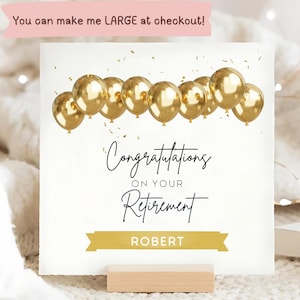 Personalised Retirement Congratulations Card, Gold Balloon Retirement Card, Celebrating Your Retirement Card, Retired Good Luck Card, Custom