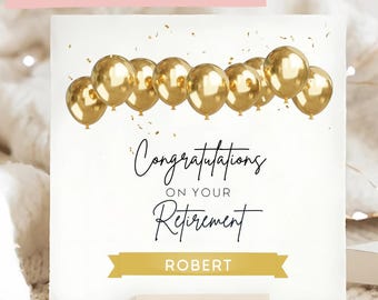 Carte personnalisée de félicitations à la retraite, carte de départ à la retraite avec ballon doré, carte de célébration de votre retraite, carte de bonne chance à la retraite, personnalisée