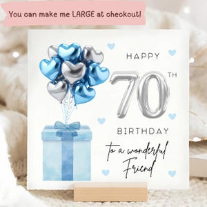 Carte d'anniversaire 70e ballon bleu argenté pour ami, merveilleux ami a soixante-dix ans, carte d'anniversaire ami ballon aluminium, ami soixante-dix ans
