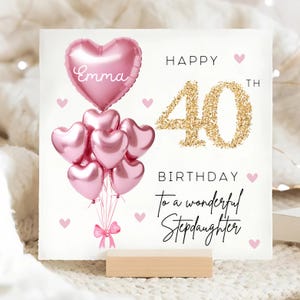 Carte personnalisée de 40e anniversaire de belle-fille, carte ballon en or rose, belle-fille a 40 ans, cadeau de 40e anniversaire, belle-fille de 40e anniversaire
