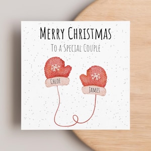 Personalised &#39;To A Special Couple&#39; Christmas Card, Christmas Mittens Card, Merry Christmas Card, Gift To You Both, Festive Couple Card, Snow