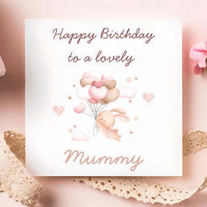Mummy Rabbit Balloon Birthday Card, Lovely Mummy Birthday Card, Mum Birthday Card, Bunny Rabbit Birthday Card, Mummy Birthday Gift