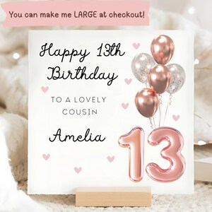 Carte d'anniversaire personnalisée cousine 13e anniversaire, carte ballon de 13e anniversaire en or rose, carte cousine adolescente, carte officiellement une adolescente, cousine 13e