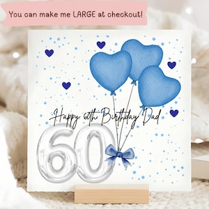Happy 60th Birthday Dad Personalised Card, Blue Birthday Card, Sixtieth Birthday Card, For Him, For My Dad, Father 60th Birthday, Milestone