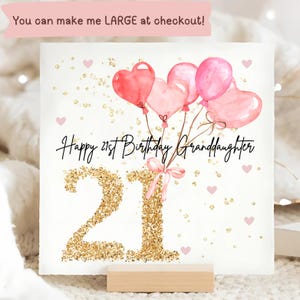 Petite-fille 21e carte d'anniversaire ballon rose, carte d'anniversaire personnalisée petite-fille 21, petite-fille 21e, cadeau petite-fille