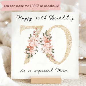 Tarjeta de cumpleaños número 70 para mamá, tarjeta personalizada para mamá número 70, setenta cumpleaños, tarjeta para mamá número 70, tarjeta floral dorada para mamá número 70