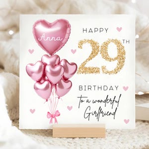 Carte personnalisée de 29e anniversaire de petite amie, carte ballon en or rose, petite amie a 29 ans, cadeau de 29e anniversaire, petite amie 29e anniversaire