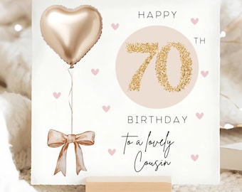 Cousin 70th Gold & Beige Birthday Card, Personalised Cousin 70th Card, Cousin Is Seventy Card, Cousin Seventieth Birthday Card, Cousin Is 70