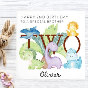 2e carte d'anniversaire dinosaure frère, carte frère dinosaure personnalisée, deuxième carte d'anniversaire frère, frère fête ses deux ans Jurassique, beau frère
